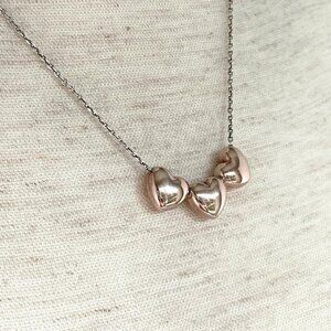Dyadema Sterling Silver 925 Rose Gold Vermeil Puffy Heart Necklace 18" Chain